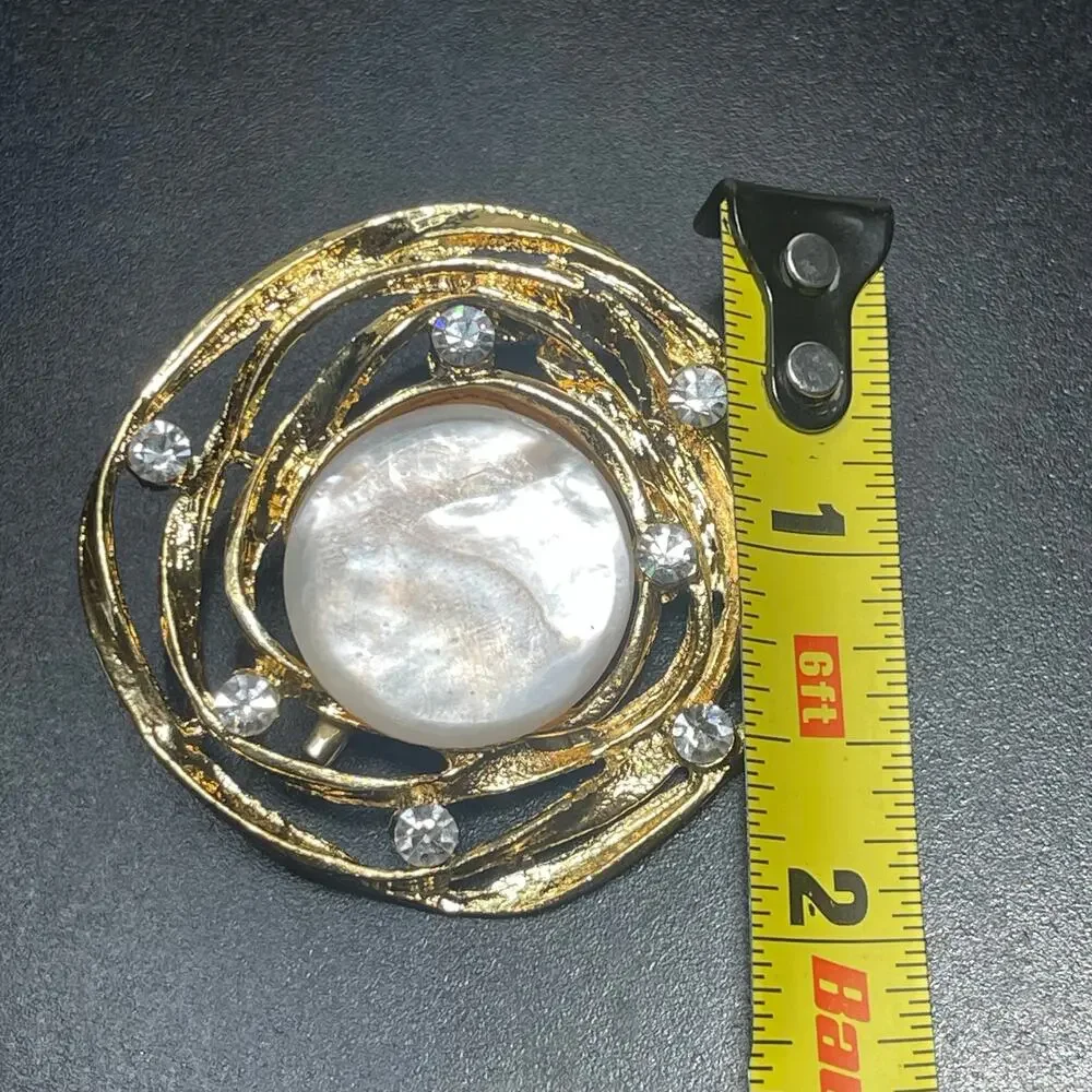 Vtg Galaxy Solar System Brooch Pin Gold Tone Faux Pearl Rhinestone